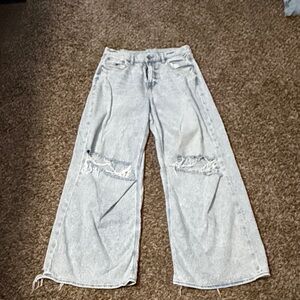 American Eagle Outfitters Light Blue Wide Leg Distressed Jeans